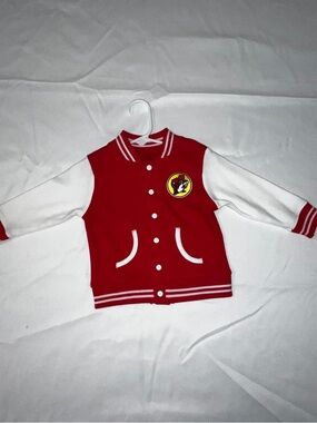 Red & White Varsity Jacket with Patch
Bucees baby jackets. 
NWOT
12 months